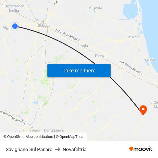 Savignano Sul Panaro to Novafeltria map