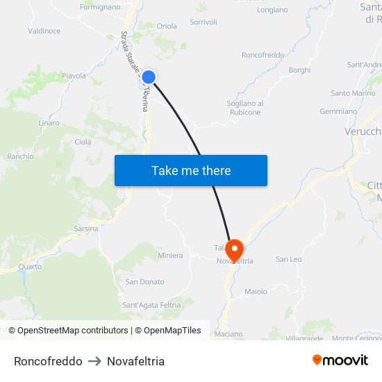 Roncofreddo to Novafeltria map