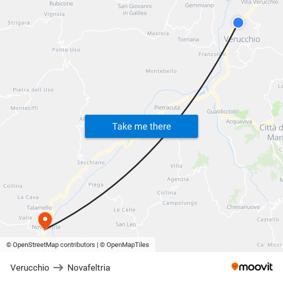 Verucchio to Novafeltria map