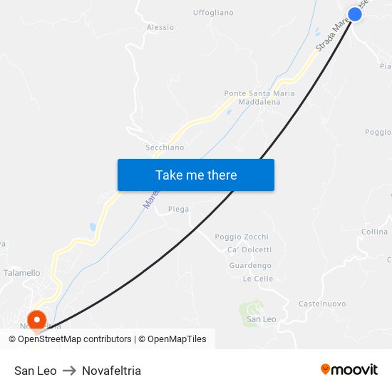San Leo to Novafeltria map