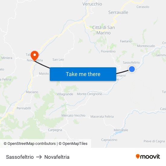 Sassofeltrio to Novafeltria map