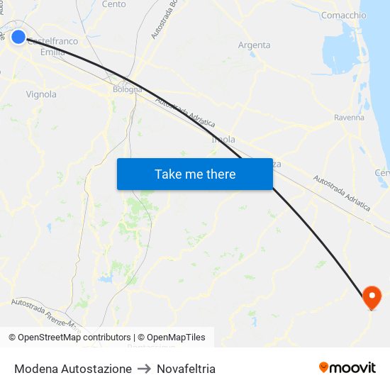 Modena  Autostazione to Novafeltria map