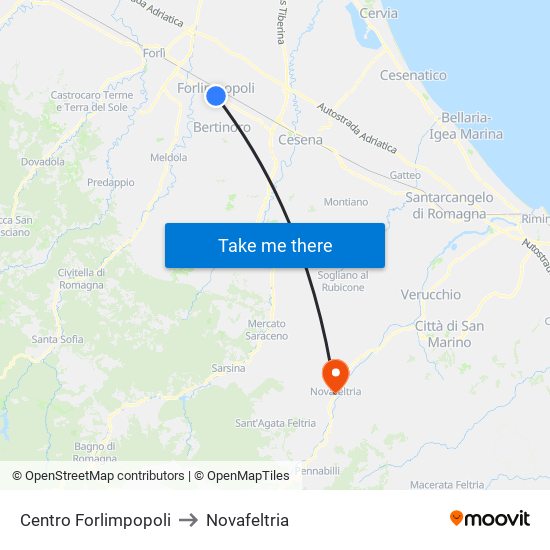 Centro Forlimpopoli to Novafeltria map