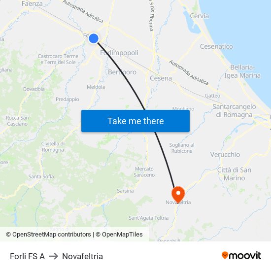 Forli FS A to Novafeltria map