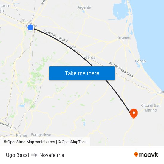 Ugo Bassi to Novafeltria map