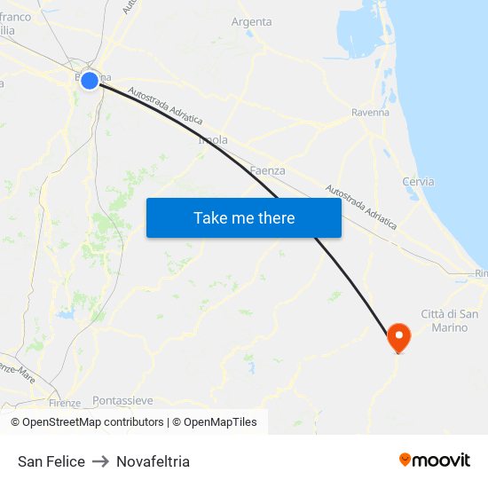 San Felice to Novafeltria map