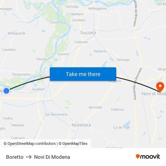 Boretto to Novi Di Modena map