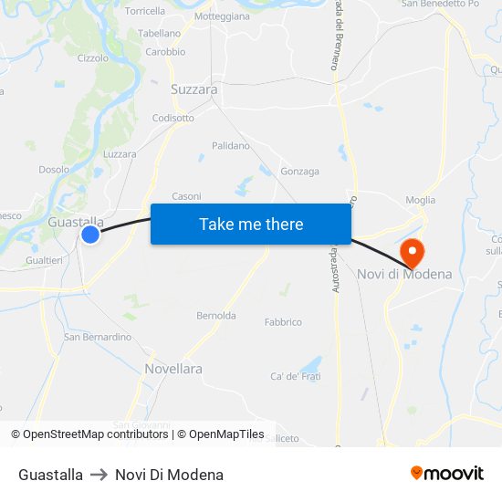 Guastalla to Novi Di Modena map