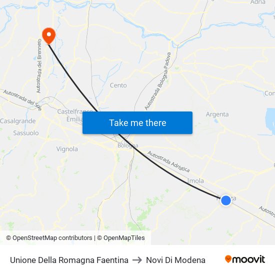 Unione Della Romagna Faentina to Novi Di Modena map