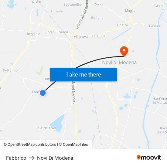Fabbrico to Novi Di Modena map
