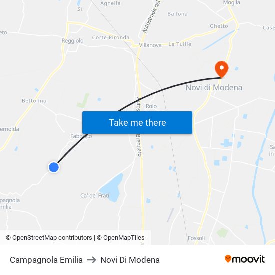 Campagnola Emilia to Novi Di Modena map