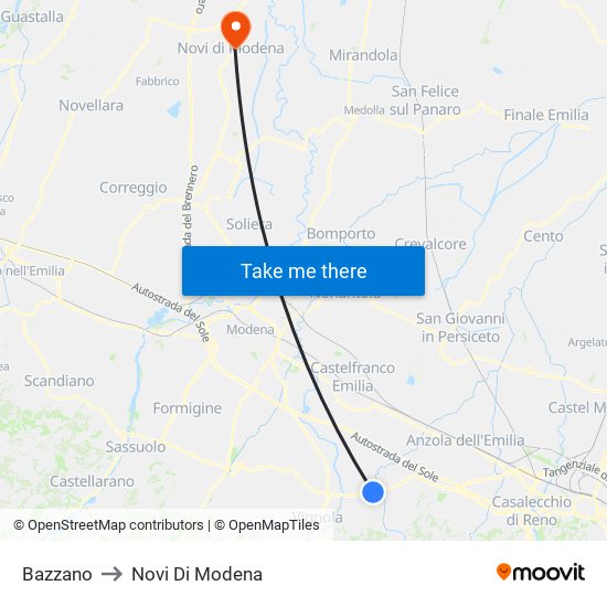 Bazzano to Novi Di Modena map