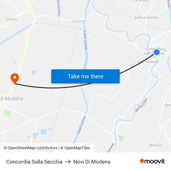 Concordia Sulla Secchia to Novi Di Modena map