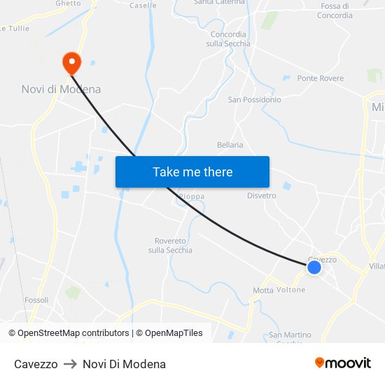 Cavezzo to Novi Di Modena map