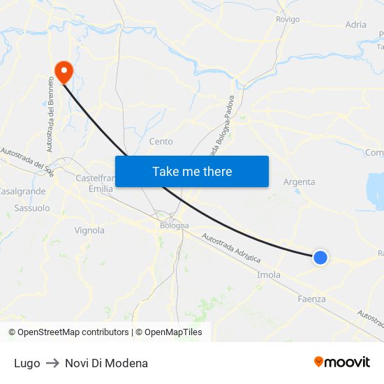 Lugo to Novi Di Modena map