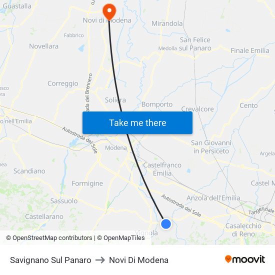 Savignano Sul Panaro to Novi Di Modena map