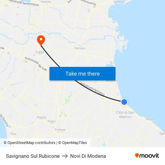 Savignano Sul Rubicone to Novi Di Modena map