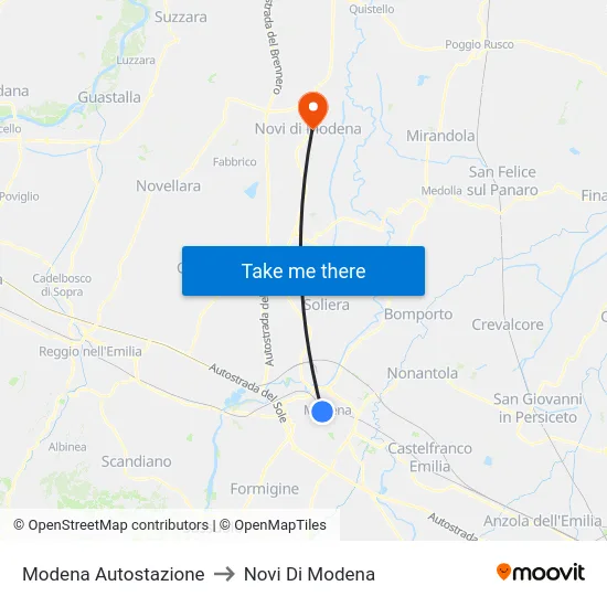 Modena Autostazione to Novi Di Modena map