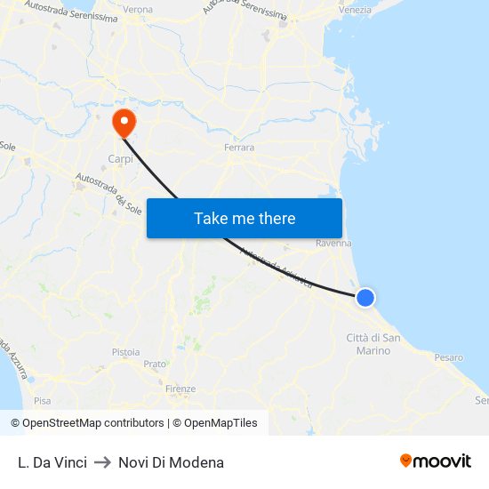L. Da Vinci to Novi Di Modena map