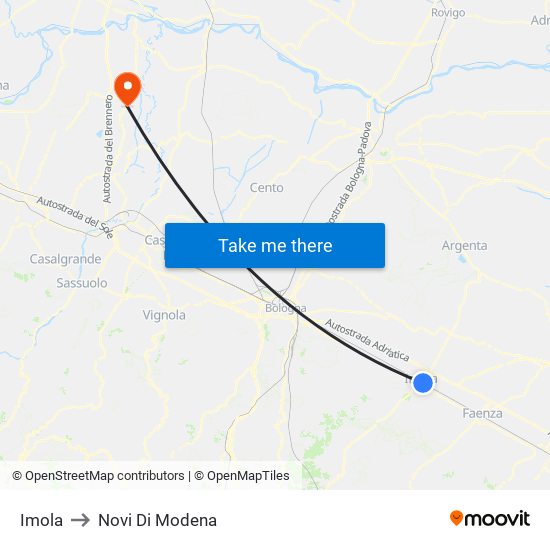 Imola to Novi Di Modena map