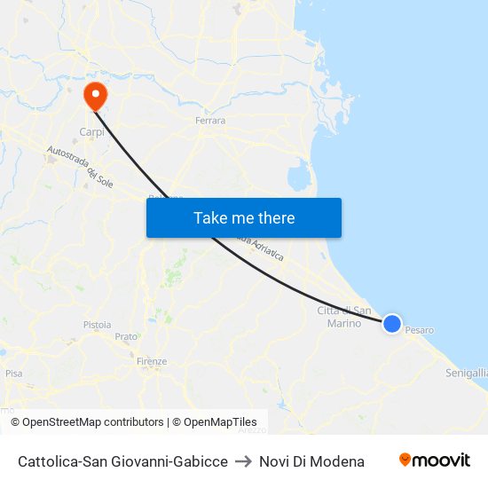 Cattolica-San Giovanni-Gabicce to Novi Di Modena map
