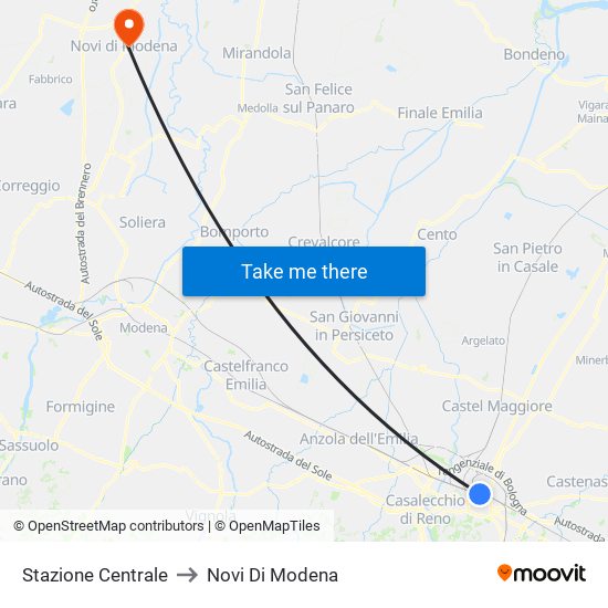 Stazione Centrale to Novi Di Modena map