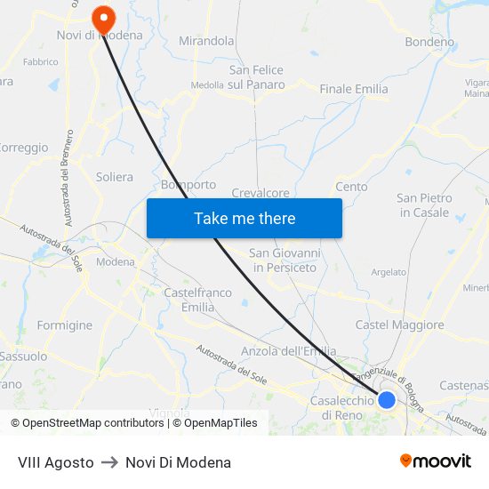 VIII Agosto to Novi Di Modena map