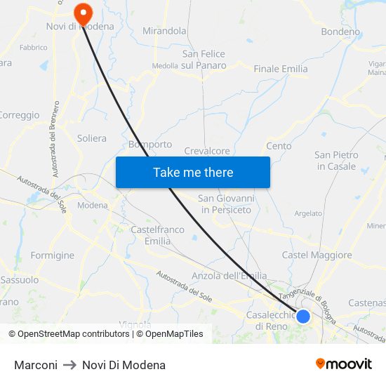 Marconi to Novi Di Modena map