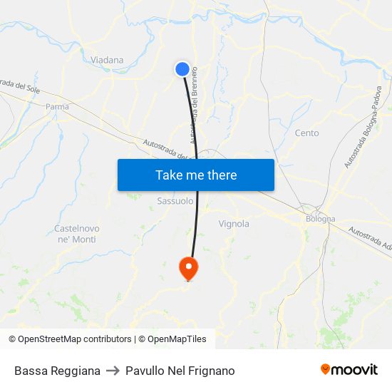 Bassa Reggiana to Pavullo Nel Frignano map