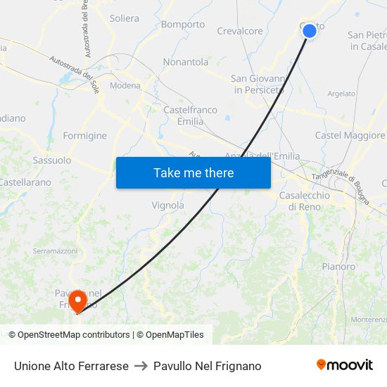 Unione Alto Ferrarese to Pavullo Nel Frignano map