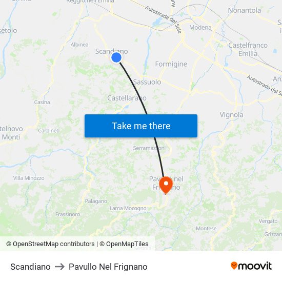 Scandiano to Pavullo Nel Frignano map