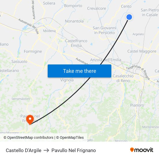 Castello D'Argile to Pavullo Nel Frignano map