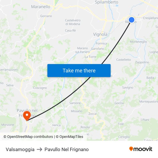 Valsamoggia to Pavullo Nel Frignano map