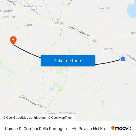 Unione Di Comuni Della Romagna Forlivese to Pavullo Nel Frignano map