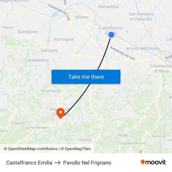 Castelfranco Emilia to Pavullo Nel Frignano map