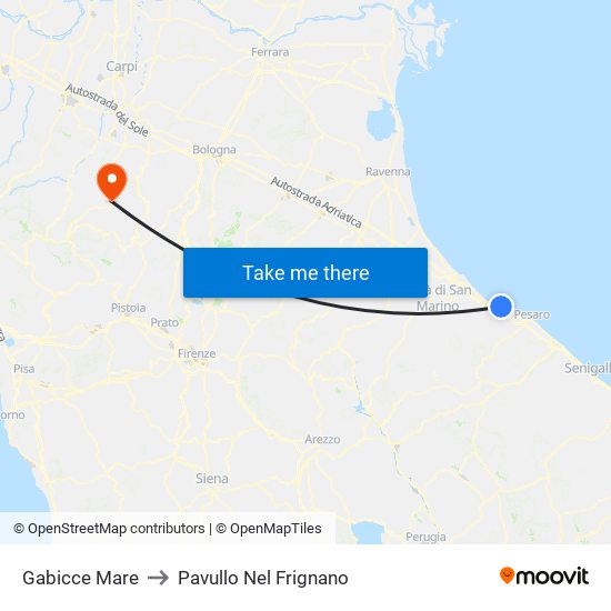 Gabicce Mare to Pavullo Nel Frignano map