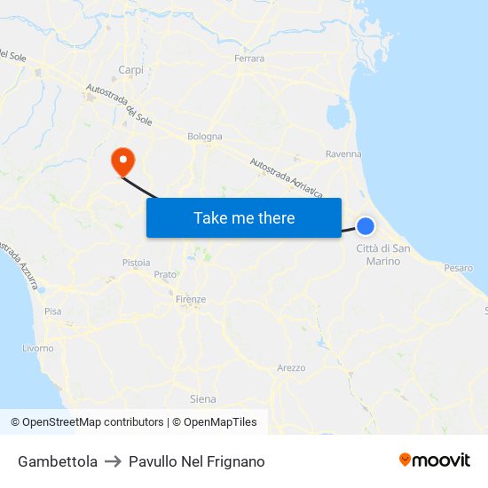 Gambettola to Pavullo Nel Frignano map