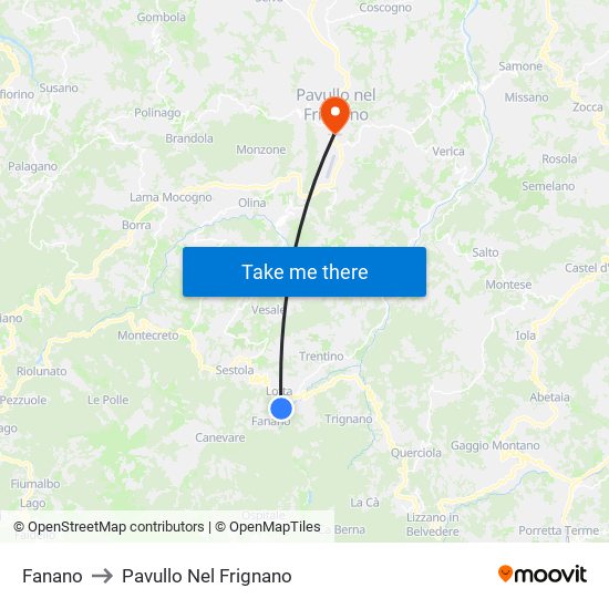 Fanano to Pavullo Nel Frignano map