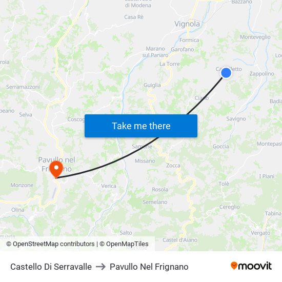 Castello Di Serravalle to Pavullo Nel Frignano map