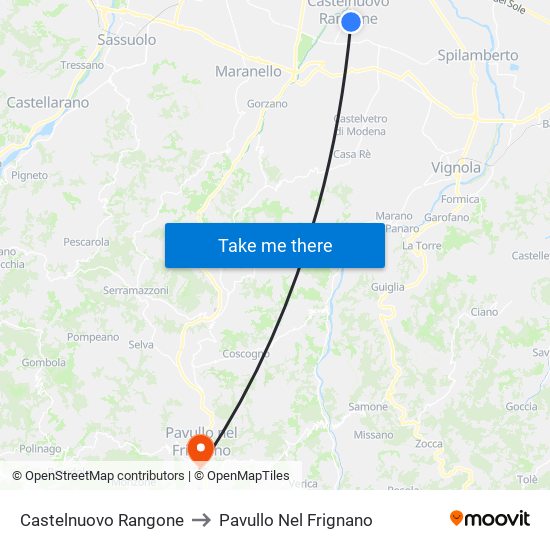 Castelnuovo Rangone to Pavullo Nel Frignano map