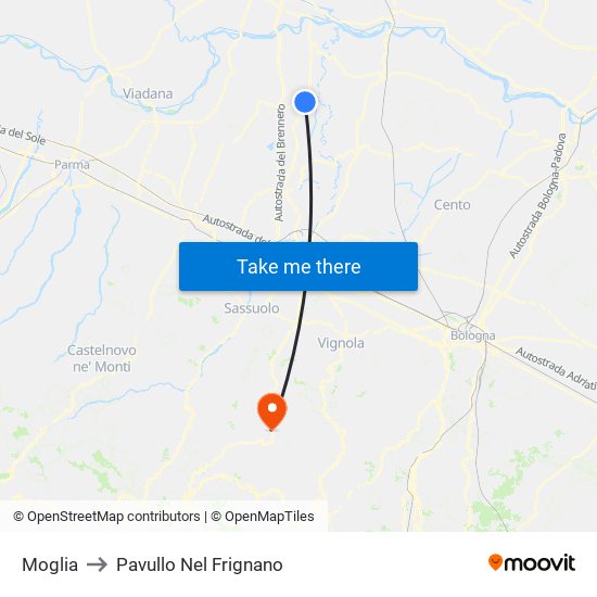 Moglia to Pavullo Nel Frignano map