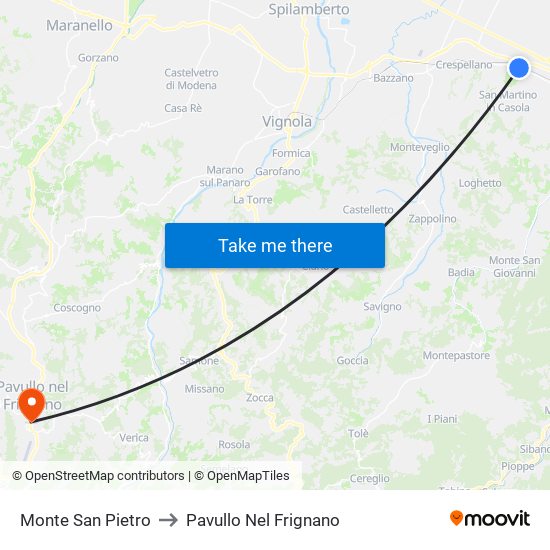 Monte San Pietro to Pavullo Nel Frignano map