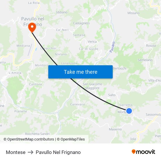 Montese to Pavullo Nel Frignano map
