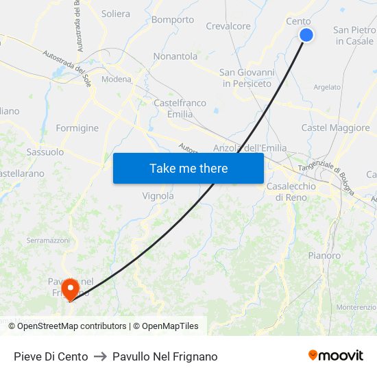 Pieve Di Cento to Pavullo Nel Frignano map