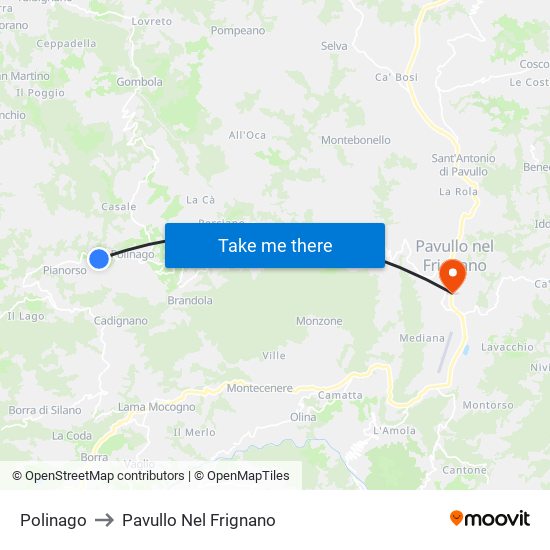 Polinago to Pavullo Nel Frignano map