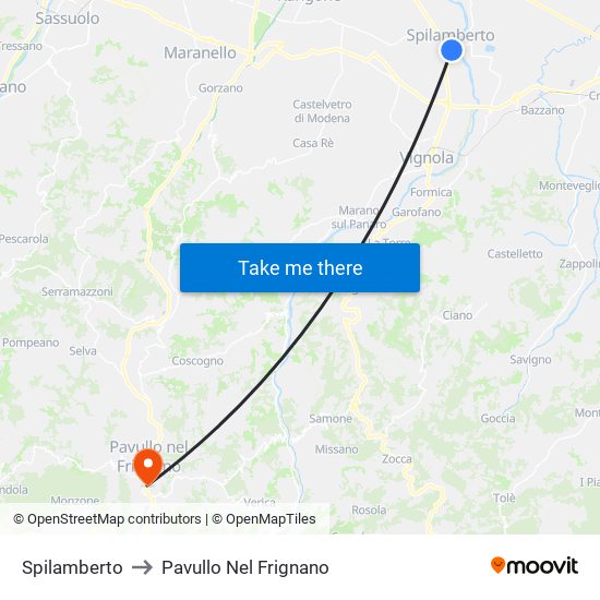 Spilamberto to Pavullo Nel Frignano map