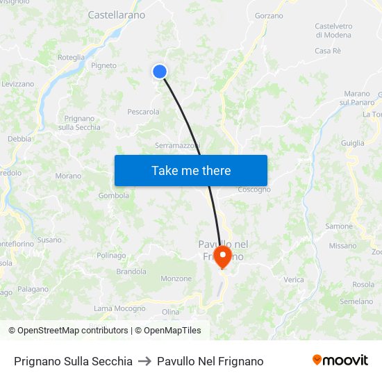 Prignano Sulla Secchia to Pavullo Nel Frignano map