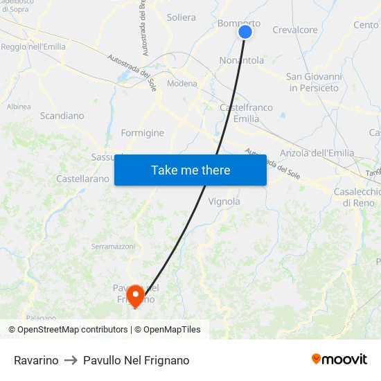 Ravarino to Pavullo Nel Frignano map