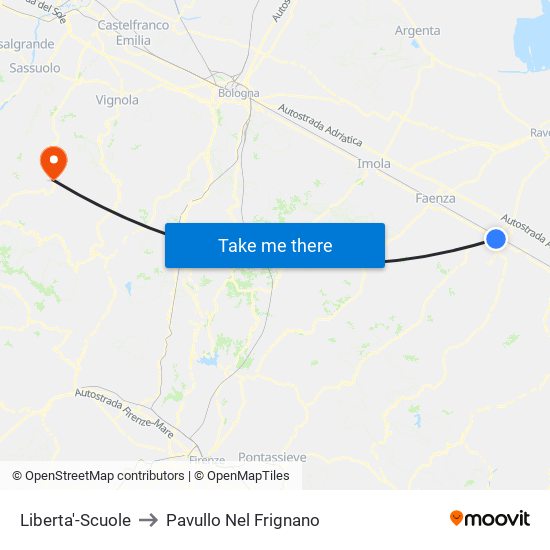 Liberta'-Scuole to Pavullo Nel Frignano map