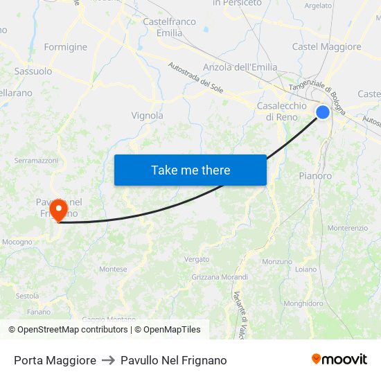 Porta Maggiore to Pavullo Nel Frignano map